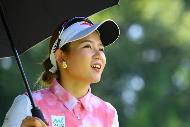 Hikaru Yoshimoto of Japan is seen on the 8th hole during the first round of Rakuten Super Ladies at Tokyu Grand Oak Golf Club on July 29, 2021 in...