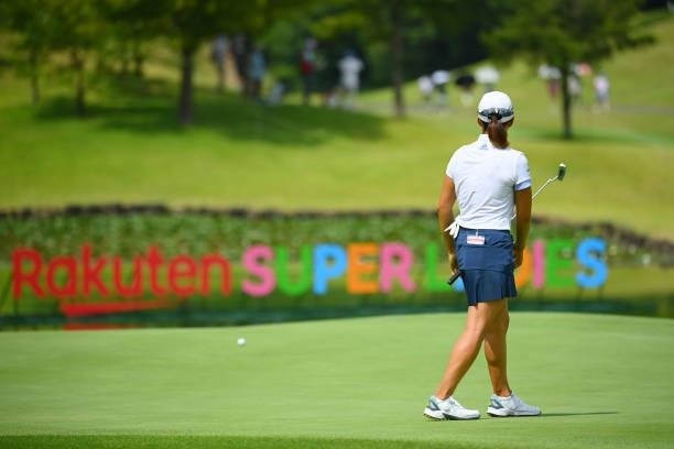 Hinako Shibuno of Japan attempts a putt on the 18th green during the first round of Rakuten Super Ladies at Tokyu Grand Oak Golf Club on July 29,...
