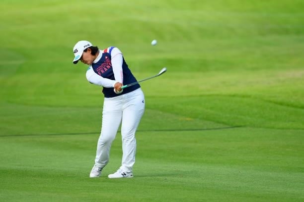 Ai Suzuki of Japan hits her second shot on the 10th hole during the first round of Rakuten Super Ladies at Tokyu Grand Oak Golf Club on July 29, 2021...