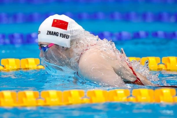Zhang Yufei of Team China competes in the Women's 200m Butterfly Final on day six of the Tokyo 2020 Olympic Games at Tokyo Aquatics Centre on July...