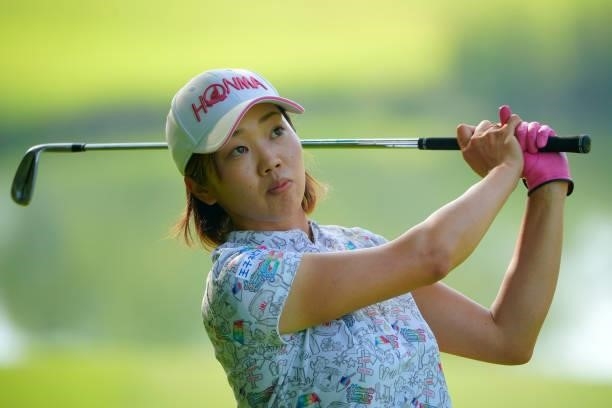 Rumi Yoshiba of Japan hits her second shot on the 16th hole during the first round of Rakuten Super Ladies at Tokyu Grand Oak Golf Club on July 29,...