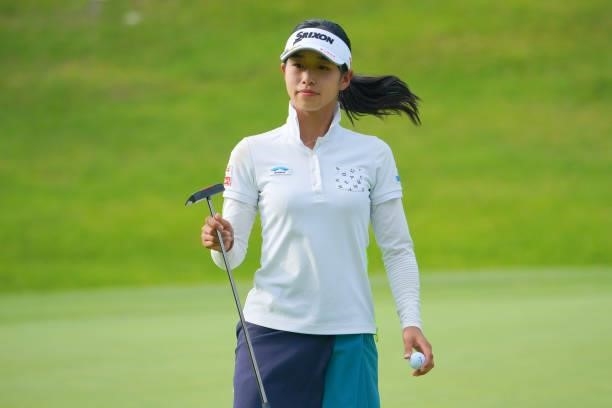 Kokone Yoshimoto of Japan is seen on the 16th green during the first round of Rakuten Super Ladies at Tokyu Grand Oak Golf Club on July 29, 2021 in...