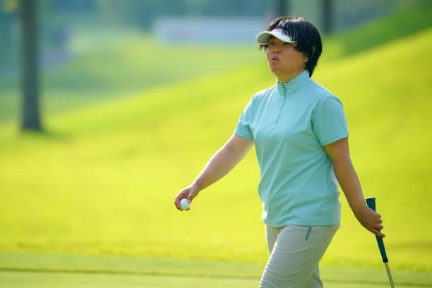 Yuri Fudo of Japan reacts after the birdie on the 16th green during the first round of Rakuten Super Ladies at Tokyu Grand Oak Golf Club on July 29,...