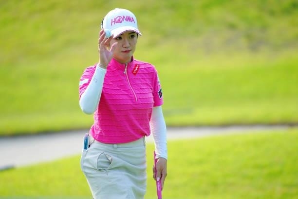Nanoko Hayashi of Japan is seen on the 16th green during the first round of Rakuten Super Ladies at Tokyu Grand Oak Golf Club on July 29, 2021 in...