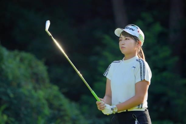Hikari Tanabe of Japan is seen before her tee shot on the 17th hole during the first round of Rakuten Super Ladies at Tokyu Grand Oak Golf Club on...