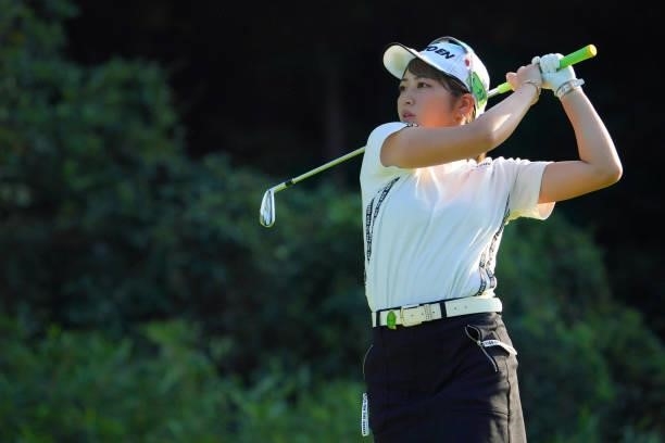 Hikari Tanabe of Japan hits her tee shot on the 17th hole during the first round of Rakuten Super Ladies at Tokyu Grand Oak Golf Club on July 29,...