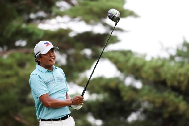 Juvic Pagunsan of Team Philippines plays his shot from the 18th tee during the first round of the Men's Individual Stroke Play on day six of the...