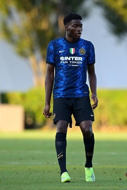 Lucien Agoumé of FC Internazionale Milano in action during the pre-season friendly match between FC Internazionale and FC Crotone at the club's...