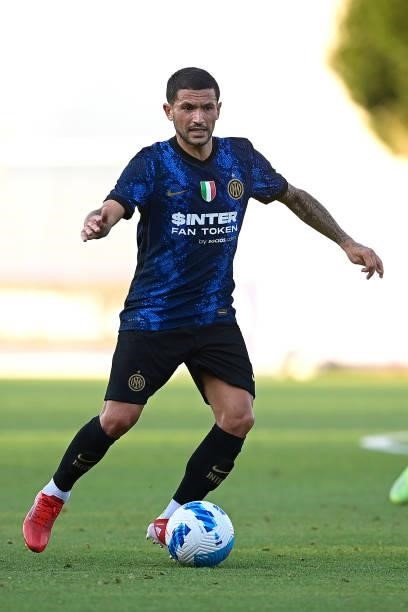 Stefano Sensi of FC Internazionale in action during the pre-season friendly match between FC Internazionale and FC Crotone at the club's training...
