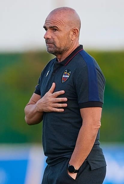 Paco Lopez, Manager of Levante UD looks on during a Pre-Season friendly match between Levante UD and Stade Rennais at Pinatar Arena on July 24, 2021...