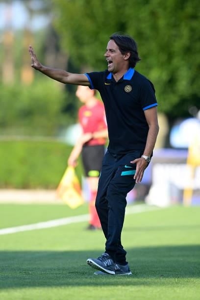 Head Coach Simone Inzaghi of FC Internazionale gesture during the pre-season friendly match between FC Internazionale and FC Crotone at the club's...