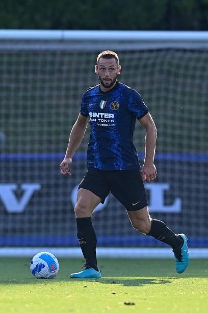 Stefan De Vrij of FC Internazionale in action during the pre-season friendly match between FC Internazionale and FC Crotone at the club's training...