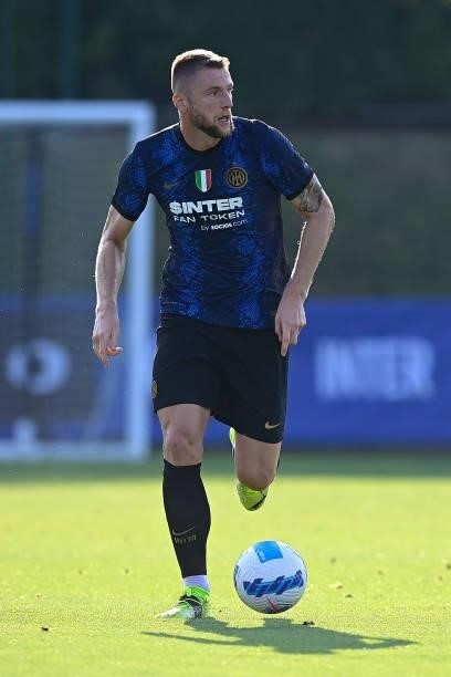 Milan Skriniar of FC Internazionale in action during the pre-season friendly match between FC Internazionale and FC Crotone at the club's training...
