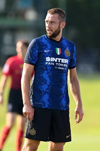 Stefan De Vrij of FC Internazionale looks on during the pre-season friendly match between FC Internazionale and FC Crotone at the club's training...