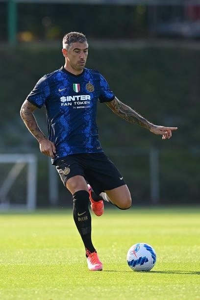 Aleksandar Kolarov of FC Internazionale in action during the pre-season friendly match between FC Internazionale and FC Crotone at the club's...