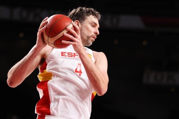 Pau Gasol of Team Spain pulls down a rebound against Argentina during the second half of a Men's Preliminary Round Group C game on day six of the...