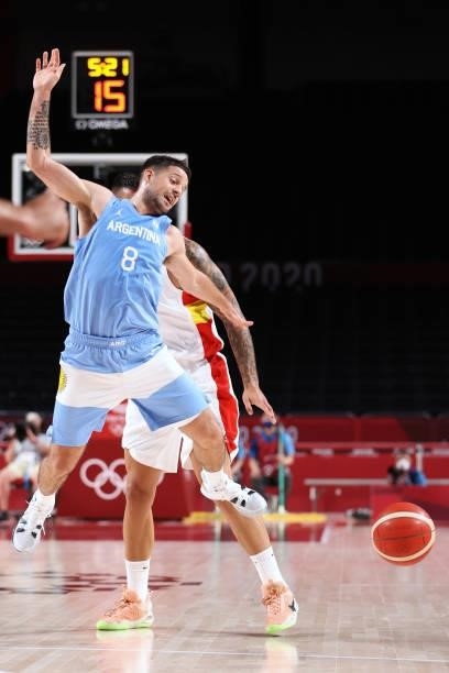 Nicolas Laprovittola of Team Argentina loses possession of the ball against Spain during the second half of a Men's Preliminary Round Group C game on...