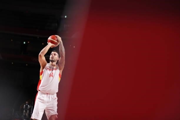 Willy Hernangomez of Team Spain attemps a free throw against Spain during the first half of a Men's Preliminary Round Group C game on day six of the...