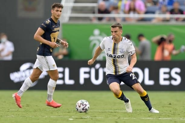 Seamus Coleman of Everton on the ball during the Everton FC v UNAM Pumas pre-season friendly match on July 28, 2021 in Orlando, Florida, United...