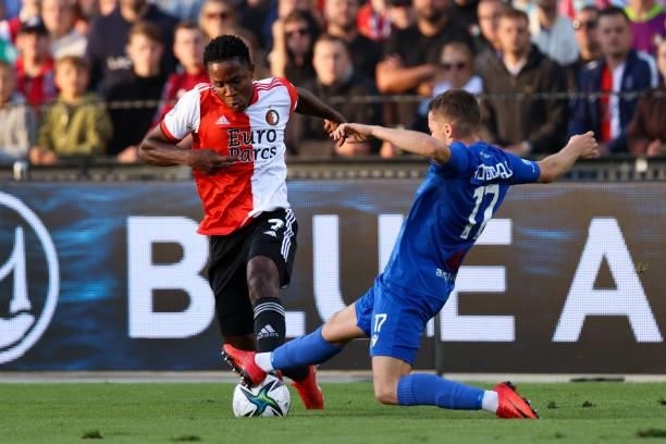 Luis Sinisterra of Feyenoord, Alamir Ajzeraj of FC Drita during the UEFA Europa Conference League second Qualifying Round: Second Leg match between...