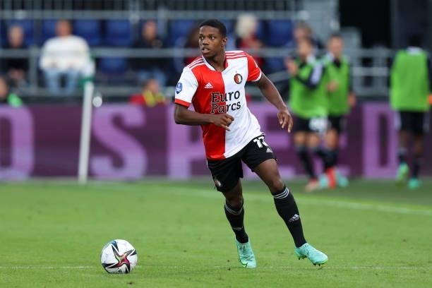 Tyrell Malacia of Feyenoord during the UEFA Europa Conference League second Qualifying Round: Second Leg match between Feyenoord and FC Drita at de...