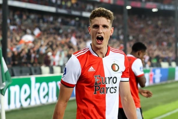 Guus Til of Feyenoord celebrate third goal for Feyenoord this evening during the UEFA Europa Conference League second Qualifying Round: Second Leg...