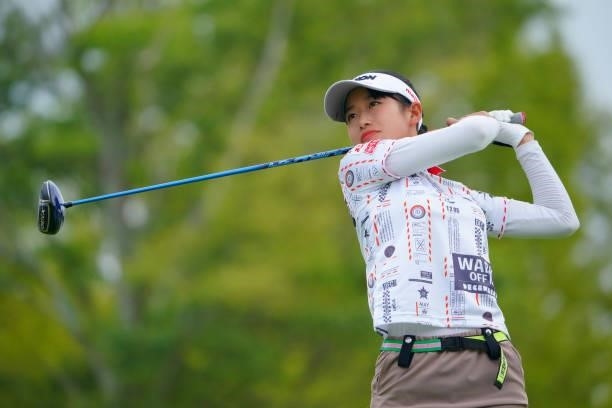 Kokone Yoshimoto of Japan hits her tee shot on the 10th hole during the second round of Rakuten Super Ladies at Tokyu Grand Oak Golf Club on July 30,...