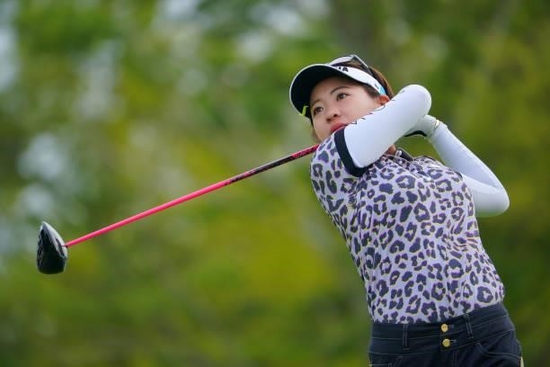 Kana Nagai of Japan hits her tee shot on the 10th hole during the second round of Rakuten Super Ladies at Tokyu Grand Oak Golf Club on July 30, 2021...