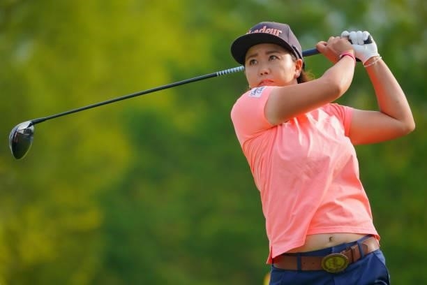 Nana Yamashiro of Japan hits her tee shot on the 10th hole during the second round of Rakuten Super Ladies at Tokyu Grand Oak Golf Club on July 30,...
