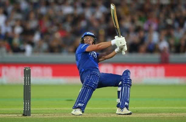 Roelof van der Merwe of London Spirit hits a six during The Hundred match between London Spirit and Trent Rockets at Lord's Cricket Ground on July...