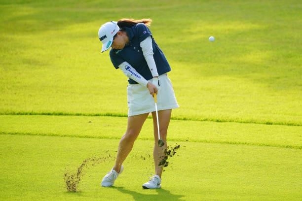 Minami Katsu of Japan hits her second shot on the 11th hole during the second round of Rakuten Super Ladies at Tokyu Grand Oak Golf Club on July 30,...