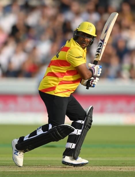Samit Patel of Trent Rockets bats during The Hundred match between London Spirit and Trent Rockets at Lord's Cricket Ground on July 29, 2021 in...