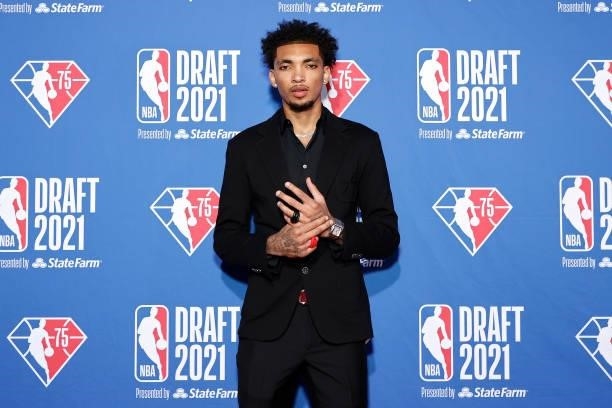 James Bouknight poses for photos on the red carpet during the 2021 NBA Draft at the Barclays Center on July 29, 2021 in New York City.