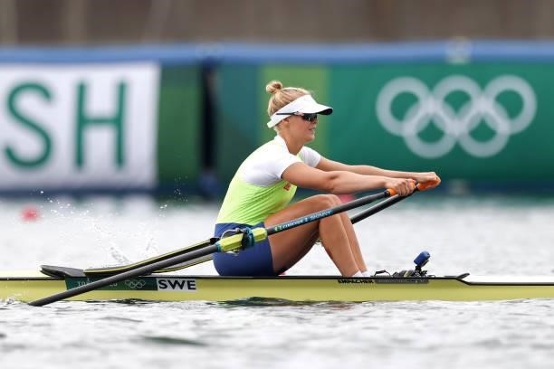 Lovisa Claesson of Team Sweden competes during the Women's Single Sculls Final C on day seven of the Tokyo 2020 Olympic Games at Sea Forest Waterway...
