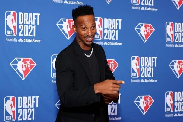 Christian Crosby poses for photos on the red carpet during the 2021 NBA Draft at the Barclays Center on July 29, 2021 in New York City.