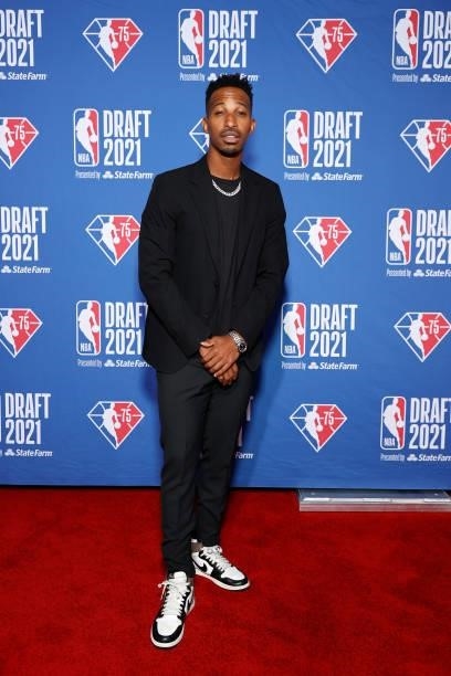 Christian Crosby poses for photos on the red carpet during the 2021 NBA Draft at the Barclays Center on July 29, 2021 in New York City.