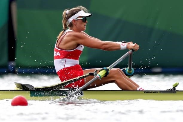 Carling Zeeman of Team Canada competes during the Women's Single Sculls Final B on day seven of the Tokyo 2020 Olympic Games at Sea Forest Waterway...