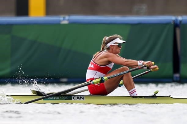 Carling Zeeman of Team Canada competes during the Women's Single Sculls Final B on day seven of the Tokyo 2020 Olympic Games at Sea Forest Waterway...