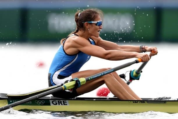 Anneta Kyridou of Team Greece competes during the Women's Single Sculls Final B on day seven of the Tokyo 2020 Olympic Games at Sea Forest Waterway...