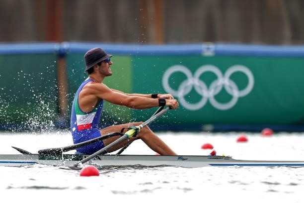 Gennaro Alberto di Mauro of Team Italy competes during the Men's Single Sculls Final B on day seven of the Tokyo 2020 Olympic Games at Sea Forest...