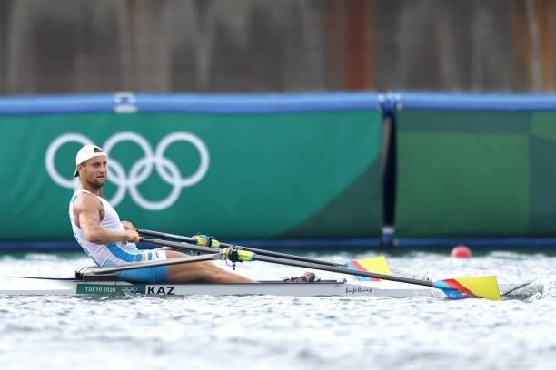 Vladislav Yakovlev of Team Kazakhstan competes during the Men's Single Sculls Final D on day seven of the Tokyo 2020 Olympic Games at Sea Forest...