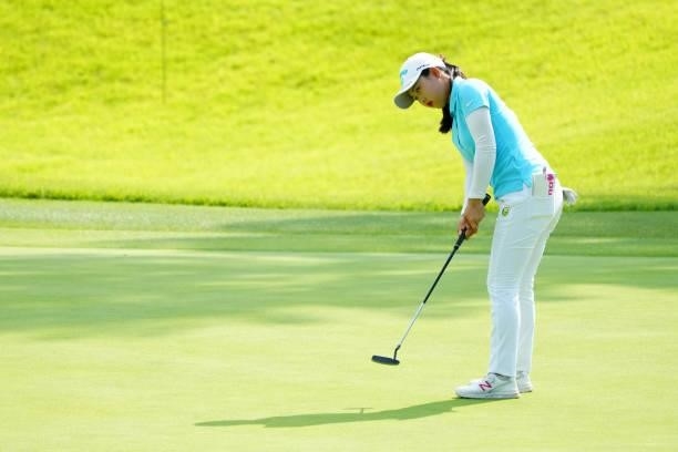 Hana Lee of South Korea attempts a putt on the 5th green during the second round of Rakuten Super Ladies at Tokyu Grand Oak Golf Club on July 30,...