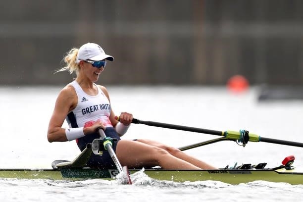 Victoria Thornley of Team Great Britain competes during the Women's Single Sculls Final A on day seven of the Tokyo 2020 Olympic Games at Sea Forest...