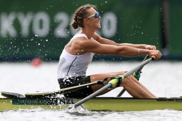 Emma Twigg of Team New Zealand competes during the Women's Single Sculls Final A on day seven of the Tokyo 2020 Olympic Games at Sea Forest Waterway...