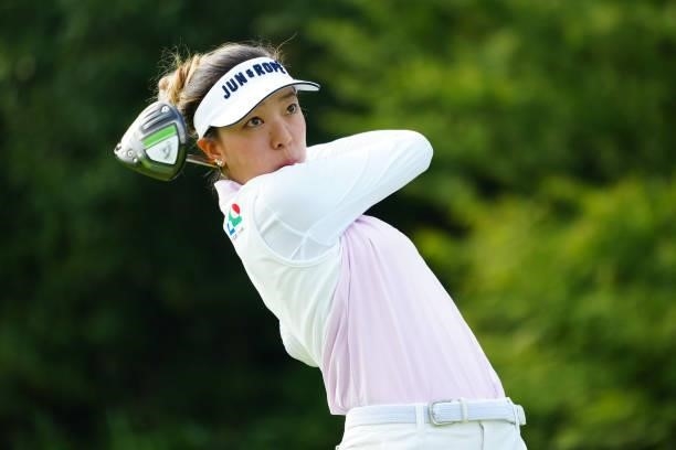 Eimi Koga of the United States hits her tee shot on the 6th hole during the second round of Rakuten Super Ladies at Tokyu Grand Oak Golf Club on July...