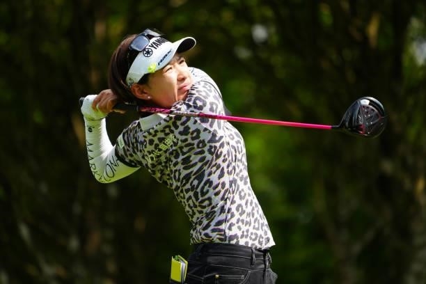 Kana Nagai of Japan hits her tee shot on the 2nd hole during the second round of Rakuten Super Ladies at Tokyu Grand Oak Golf Club on July 30, 2021...