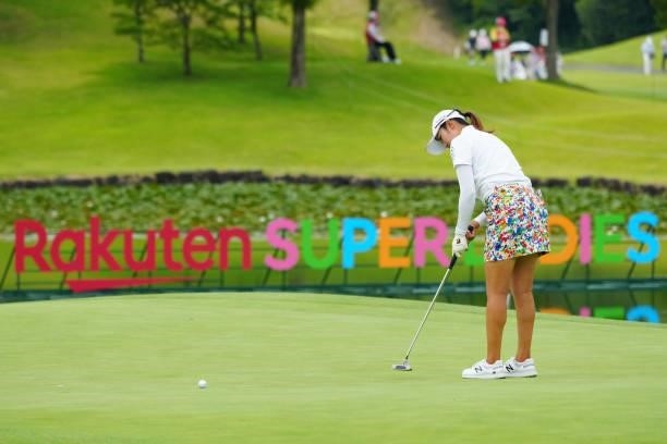 Mone Inami of Japan attempts a putt on the 18th green during the second round of Rakuten Super Ladies at Tokyu Grand Oak Golf Club on July 30, 2021...