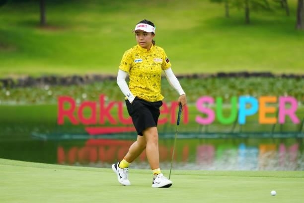 Pei-Ying Tsai of Chinese Taipei is seen on the 18th green during the second round of Rakuten Super Ladies at Tokyu Grand Oak Golf Club on July 30,...