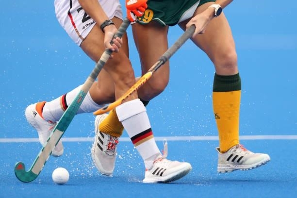 Detailed view of Kira Horn of Team Germany and Tarryn Christie Glasby of Team South Africa battling for a loose ball during the Women's Preliminary...