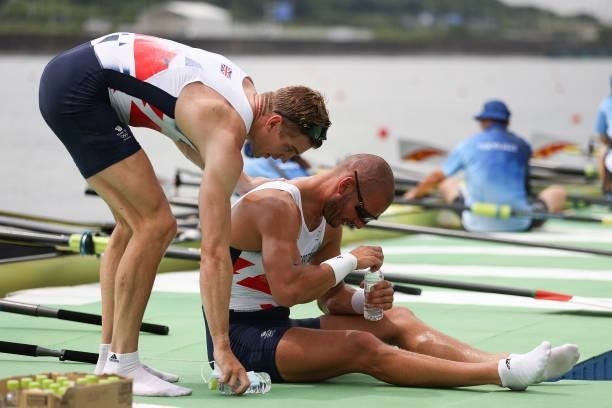 Mohamed Sbihi of Team Great Britain reacts after winning the bronze medal during the Men's Eight Final A on day seven of the Tokyo 2020 Olympic Games...
